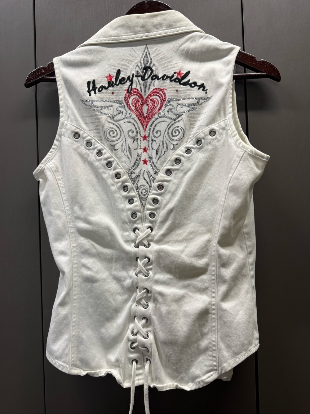 Harley-Davidson White Sleeveless Zip-Front Denim Vest